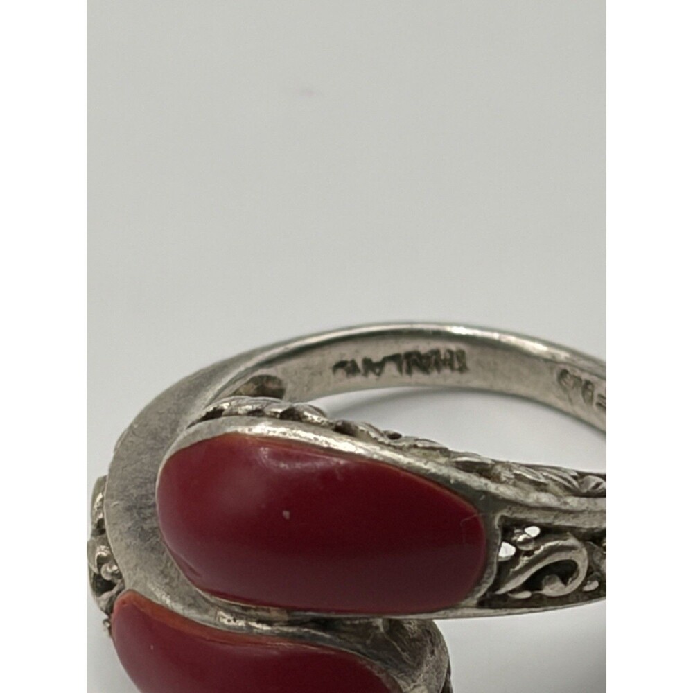 CHAPAL ZENRAY 925 Sterling Silver Vintage CORAL Bypass Ring Size 6.5 - Picture 2 of 8
